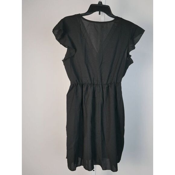 Women's Black V-Neck Flutter Sleeve Mini Dress Size XL Summer Casual - Picture 3 of 7